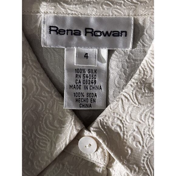 Rena Rowan Vintage 100% Silk Cream Embossed Button Up Top Women's 4 - Picture 9 of 9